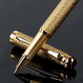 BOCIYER Rollerball Pen with Liquid Ink, Best Ballpoint Pen Gift Set for Men and Women, Black Ink Fancy Pen Refillable for Pretty Pens, Cool Pens, Cute Pens (Gold)