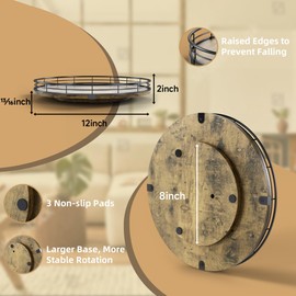 HGF Farmhouse 12" Lazy Susan Turntable Organizer for Table Top, Round Wooden Lazy Susan for Cabinet Kitchen Decor Centerpieces Coffee Table, Storage Condiments Spices, Bathroom Vanity Tray for Soap