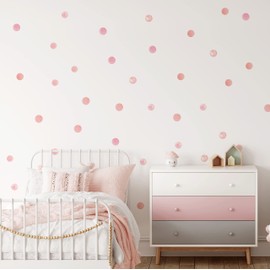QuoteMyWall 60 Water Colour Pink Polka Dot Wall Sticker Blobs Round Curcle Girls Wall Decals Childrens Bedroom Wall Art Nursery Dots