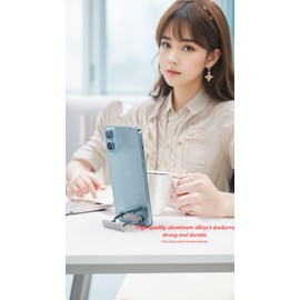 Aluminum Alloy Ultra-Slim Foldable Phone Stand - Portable Desktop Holder for All Smartphones, Grey - Vertical & Horizontal Viewing