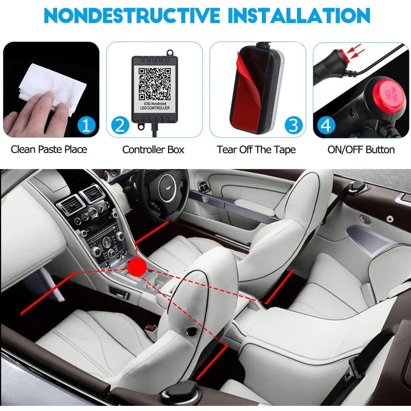TABEN Car Ambient Lighting Kit 64 Colors RF Remote Controller