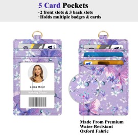 Azrra ID Badge Holder with Lanyards, ID Badge Card Holder with 1 Clear ID Window, 4 Credit Card Slots Includes a Detachable Neck Lanyard and Wrist Lanyard with 2 Key Rings