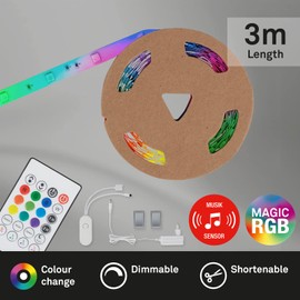 BRILONER - LED Strip 3 m with Music Sensor, RGB IC Dynamic Colour Changing, Remote Control, LED Strip, LED Strip, Room Decoration, Gaming Decoration, LED Strip, LED Strip Light, 300 x 1 x 0.3 cm,