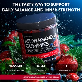 Ashwagandha Gummies – 120 Count - 2000 MG Ashwagandha Supplements with L-Theanine, GABA, Magnesium, Turmeric, Zinc & Vitamin D3 – Sugar-Free, Vegan, Non-GMO–Natural Support for Balance
