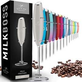 Zulay Kitchen Powerful Milk Frother with Stand - Ultra-Fast Handheld Mixer for Coffee, Lattes, Matcha - Color Options, Comes with Duracell Batteries - Color: Gray, Stand Option: With Stand, Battery Option: No Batteries