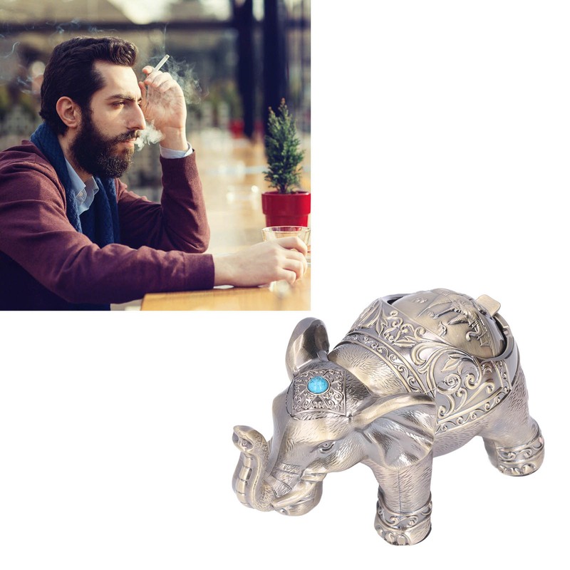 Cigar Ashtray Vintage Elephant Wind Proof Embossed Design Durable Metal