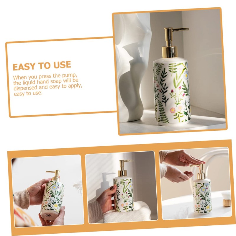 Sosoport Ceramic Flower Printing Lotion Dispenser Stylish Pump Bottle for