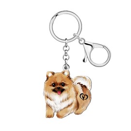 LONYOO Acrylic Cute Pomeranian Dog Keychain Accessories Pomeranian Gifts for Dog Lovers Women Girls Backpack Key Purse Charms (Brown)