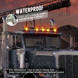 Partsam 7PCS 17 LED Torpedo Cab Lights Chrome Amber LED Top Cab Marker Roof Running Lights Assembly Compatible with Kenworth/Peterbilt/Freightliner/Mack//International Paccar Heavy Duty Trucks