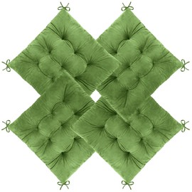 MissSoul 4 Pack Square Seat Cushions - Velvet & Slow-Rebound Foam Chair Pads Chair Pillow Cushion with Anti-Slip Ties for Kitchen, Dining, Office Chairs, Tatami (16"x16", Green)
