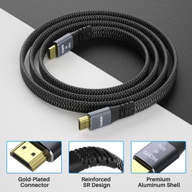 Cable HDMI plano de 25 pies, cable trenzado de alta velocidad HDMI 4K, cobre puro, soporta 4 K a 60 Hz, 2160 p 1080 p HDR HDCP 2.2 ARC Full 3D (con 25 bridas y 2 adaptadores HDMI) - 25 pies