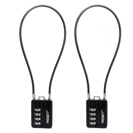 RESET-200 (2 Pack) 4 Digit Combination Padlock with 20 in (50 cm) Cable, Chain Lock, Rope Lock, Cable Lock for Trash Can Lid, Bin, Locker, Gym Locker, Luggage, Helmet, 3 mm Diameter, Black