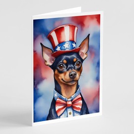 Caroline's Treasures Miniature Pinscher Patriotic American Greeting Cards Pack of 8 Blank Cards with Envelopes Whimsical A7 Size 5x7 Blank Note Cards