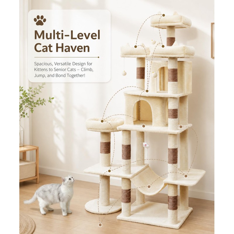 LIKISAK Cat Tower, 71 Inch Heavy Duty Cat Tree for