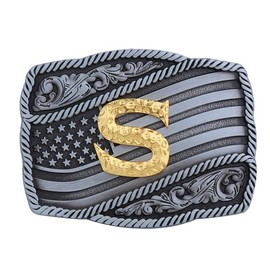 Fibbadet Western Cowboy Belt Buckle for Men Women, Initial Letters American Flag Belt Buckle for Husband Wife Him Her Boyfriend Girlfriend (S)
