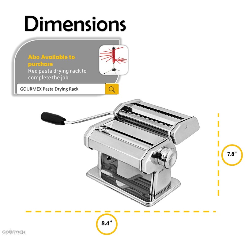 GOURMEX Pasta Maker Machine Stainless Steel Manual | With Adjustable