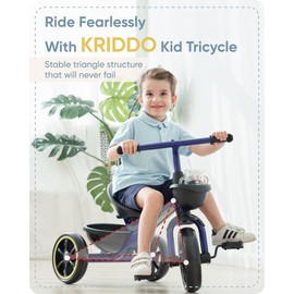 KRIDDO Kids Tricycles Age 24 Month to 4 Years, Toddler Kids Trike for 2.5 to 5 Year Old, Gift Toddler Tricycles for 2-4 Year Olds, Trikes for Toddlers, Blue