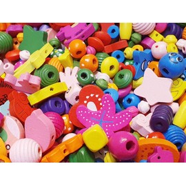 85 Pieces Wooden Beads Set, Mixed Motifs and Colours, Bead Mix, Colourful Wooden Beads for Threading Set for Crafts