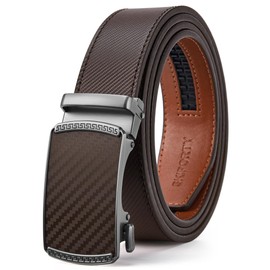 SKiporty Mens Belt,Ratchet Belts for Men Leather 1 3/8'' Adjustable for Dress Jeans A-Brown 42" to 48" Waist Adjustable