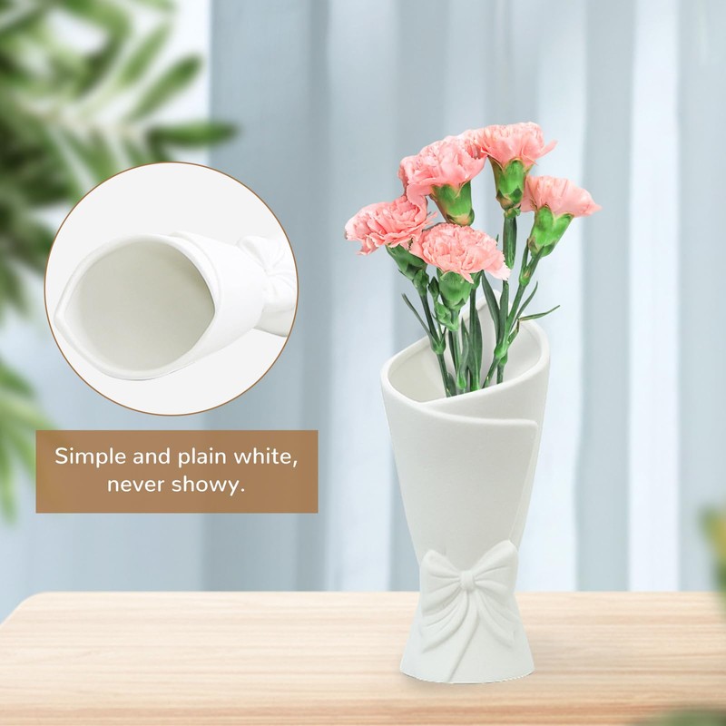 Ceramic Vase, Modern Simple White Decorative Flowers Vase, 22cm Height