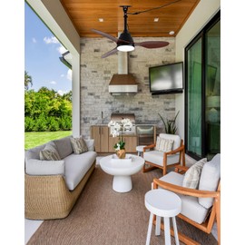 Waterproof Outdoor Ceiling Fan with Lights, IP65 Hanging Gazebo Fan with App/Remote Control, Plug in Ceiling Fan Light for Porch, Patio (Wood)