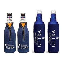 Michelob Ultra 2 Zip-Up 12 oz Beer Bottle Suits & 2 Slim 16 oz Bottle Coolers Huggie Coolie Set