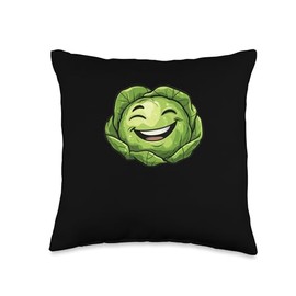 Brussels Sprouts Smiling Comic Style Throw Pillow