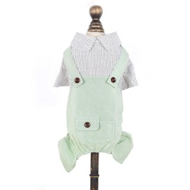 SMALLLEE_LUCKY_STORE Pet Clothes Bib Overalls for Small Dog Cat Boy Girl Striped Shirt Chino Pants Outfits Puppy One Piece Jumpsuit Chihuahua,Grey M