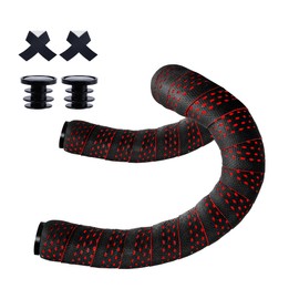 PollyCycle Non-Slip Stain-Resistant Bike Handlebar Tape – Shock Absorbing Silicone & EVA, Breathable Durable Grip for Road & Mountain Bikes (Black-Red, Set of 2)