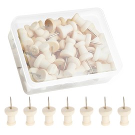 VAEIORP Pack of 50 Wooden Push Pins Thumbtacks Wooden Steel Nail for Cork Board Map Photos House Crafts