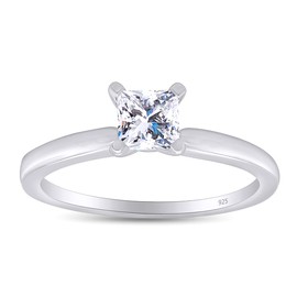 Jewel Zone US Princess Cut White Cubic Zirconia Anniversary Solitaire Ring in 14k White Gold Over Sterling Silver (0.5 Carat)