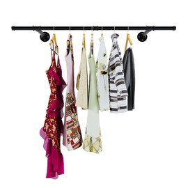 YisanCrafts Industrial Pipe Clothes Rack, Heavy Duty Detachable Iron Garment Rack Wall Mounted, Rustic Saving Space Clothes Bar Multi-Purpose Hanging Rod for Bedroom, Closet, Black (46 Inch)