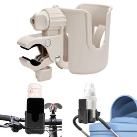 Baby Stroller Drink Holder Bicycle Cup Holder Bottle Holder Cell Phone Storage Easy to Install 360 Degree Rotation Baby Stroller Bottle Drink Holder for Stroller/Bike/Bike (Off-White)