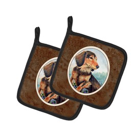 Caroline's Treasures 7023PTHD Long Hair Chocolate and Cream Dachshund Pair of Pot Holders Kitchen Heat Resistant Pot Holders Sets Oven Hot Pads for Cooking Baking BBQ, 7 1/2 x 7 1/2