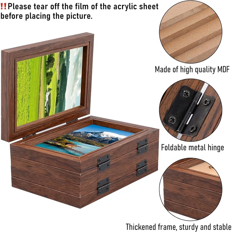 5-folding Hinged Picture Frames, 4x6 Inch High Definition Natural Wood