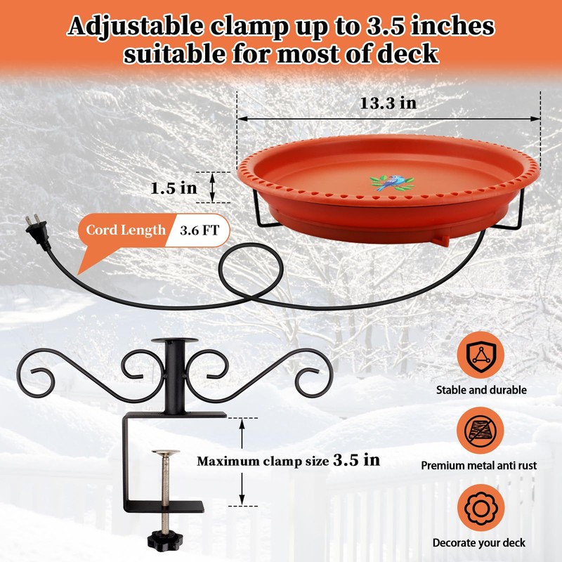Lovppy Heated Bird Baths for Outdoors for Winter, 100W Heated