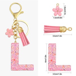 ePicsoa Letter Key Ring Flower Key Chain Sequins, l, L