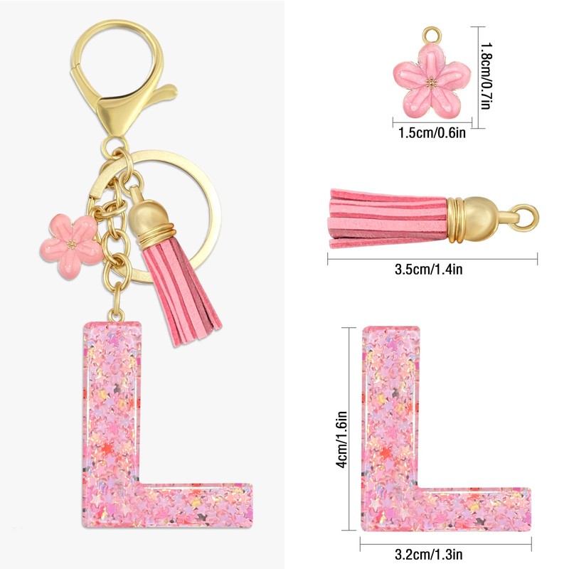 ePicsoa Letter Key Ring Flower Key Chain Sequins, l, L