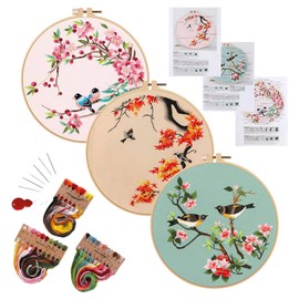 3 Pack Embroidery Kit for Beginners, Kits for Adults Include 3 Embroidery Cloth with Birds Pattern