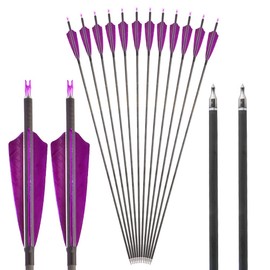SHARROW 33 inch Carbon Arrow Hunting Arrows 400 Spine with 100 Grain Removable Tips for Archery Compound & Recurve & Traditional Bow Hunting Practice Shooting 6/12pcs (12pcs, Purple)