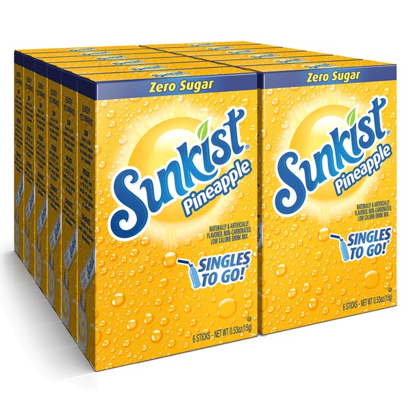 Sunkist Soda Pineapple Singles To Go Drink Mix, 0.53 OZ, 6 Count (Pack of 12)
