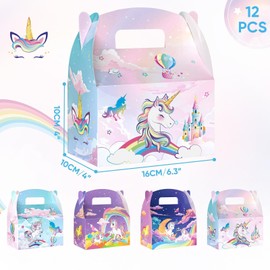 WERNNSAI Unicorn Party Favor Boxes - 12 Pcs Rainbow Unicorn Gift Boxes Girls Birthday Party Supplies Rainbow Horse Treat Boxes for Kids Girls Birthday Decoration