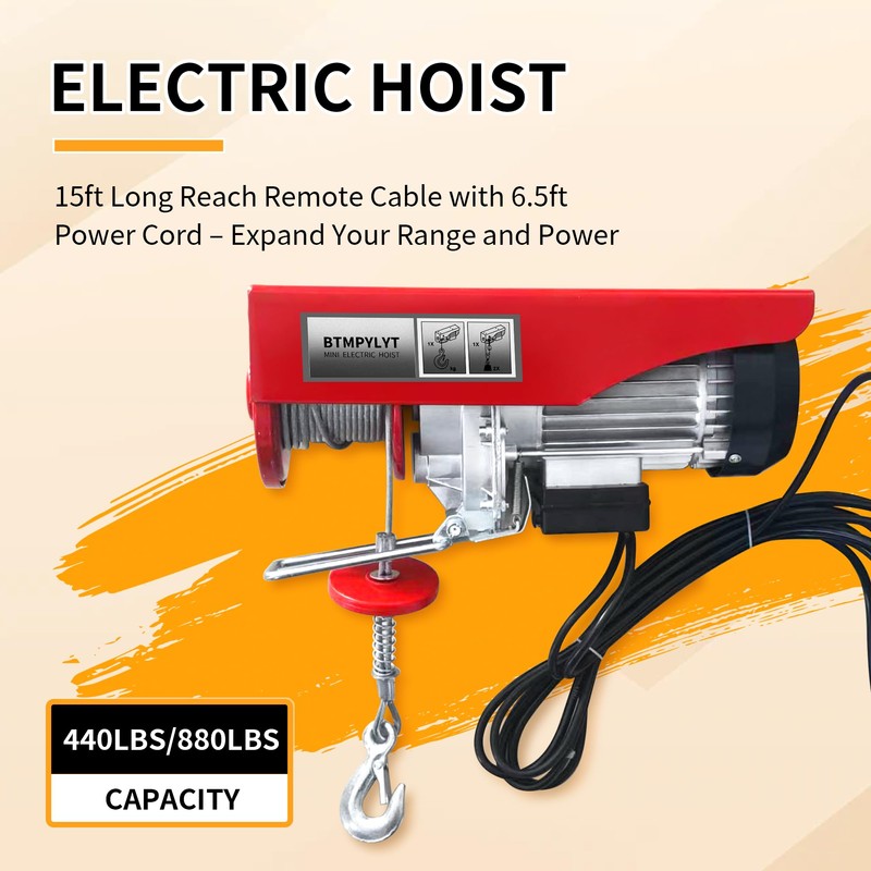 BTMPYLYT 110V Electric Hoist Winch 880 LBS Double Hook Lifting