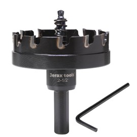 Jerax tools Tungsten Carbide Tipped Hole Cutter, 2-1/8 inch TCT Hole Saw, Oxided Coating with Tri-Flat Shank, 5mm Hole Depth Heavy Duty, for Stainless Steel, Mild Steel, Iron, Copper, Brass, Plastic