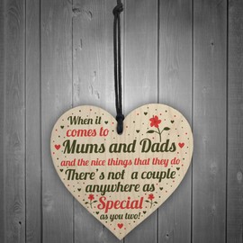 RED OCEAN MUM And DAD Gift For Birthday Christmas Wooden Heart Thank You Keepsake Plaque Sign