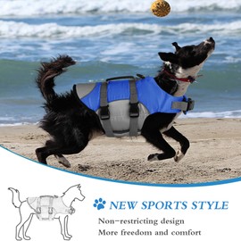 Dogcheer Dog Life Jacket, Sports Style Dog Life Vest for Swimming Boating, Reflective & Adjustable Puppy Life Jacket Floating Swim Vest Pet Life Preserver Swimsuit Small Medium Large Dogs(Blue, L)