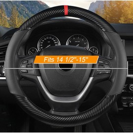 KAFEEK Car Steering Wheel Cover Men, Universal 15 inch, Microfiber Leather Carbon Fiber Black Steering Wheel Accessories, Anti-Slip, Odorless, Breathable, Black