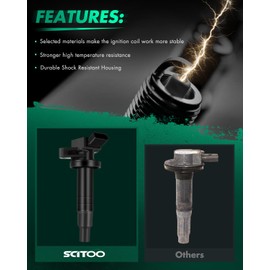 SCITOO Ignition Coil Coils & Iridium Spark Plugs fit for Toyota Corolla Celica GT Prizm Vibe Matrix XR MR2 Spyder 2000-2009 L4 1.8L UF247 4 ignition coils for 4 iridium Spark Plugs