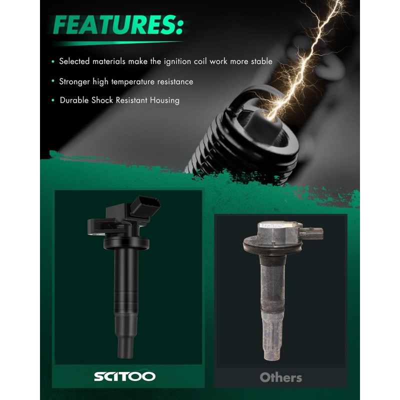SCITOO Ignition Coil Coils & Iridium Spark Plugs fit for