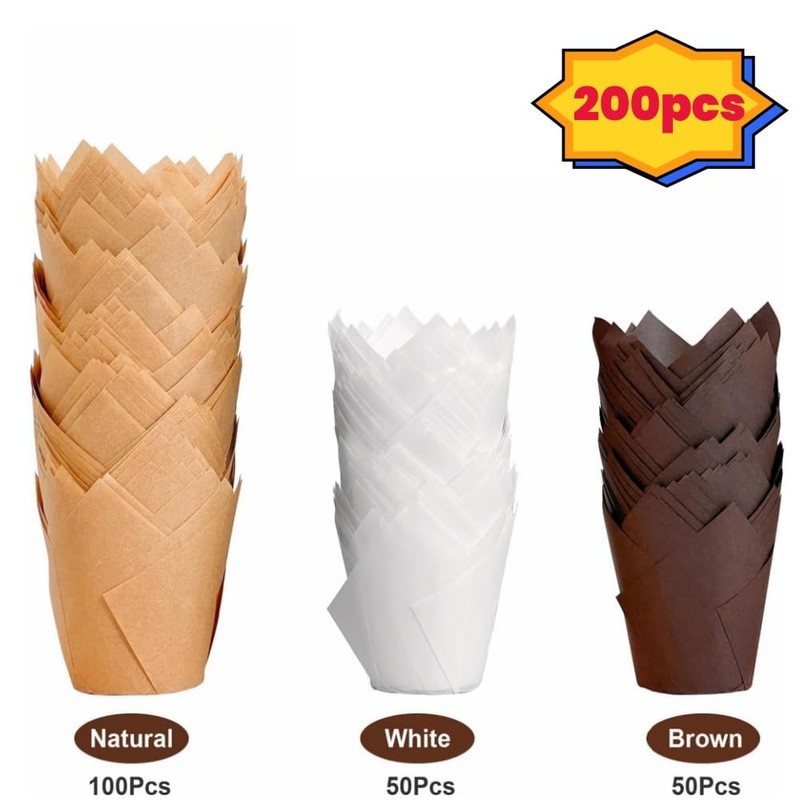 HIDOSNG Tulip Cupcake Liners, 200pcs Baking Paper Cups, Cupcake Muffin